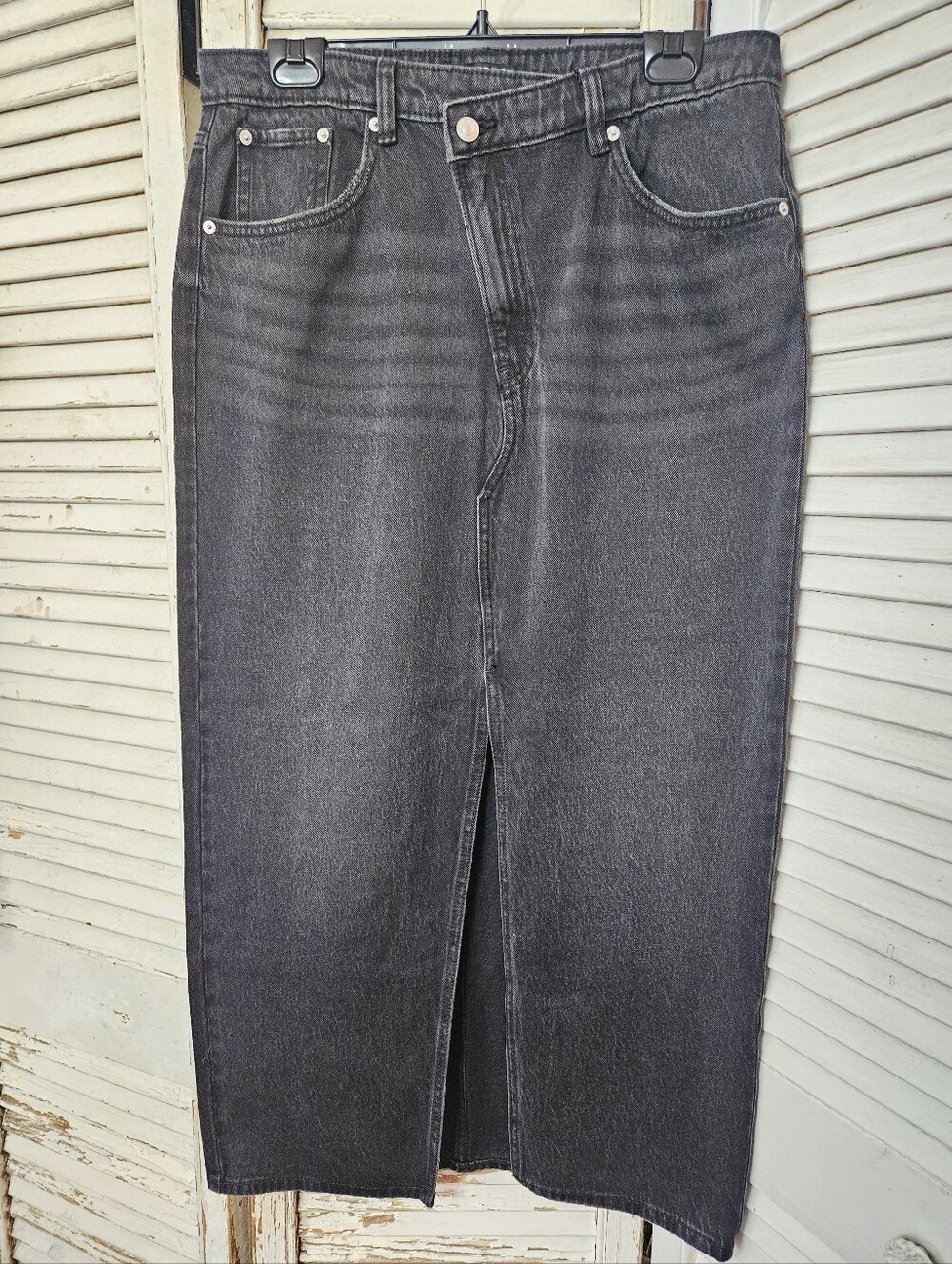 Joe Fresh Crossover Waist Denim Maxi Skirt Washed Black 100% Cotton 31/Large